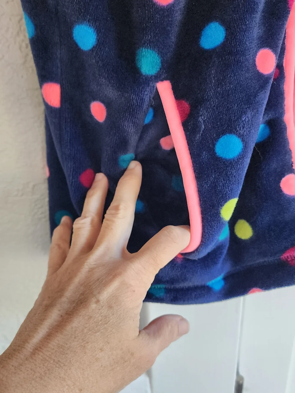 KIDS Lands' End Navy Polka Dot Fleece Vest with Pink Zipper